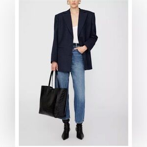 Anine Bing Elly Black Croc-Embossed Leather Tote Bag